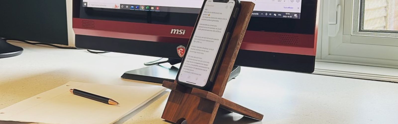 Accessoires de bureau en bois personnalisés — porte-nom, support cellulaire, station