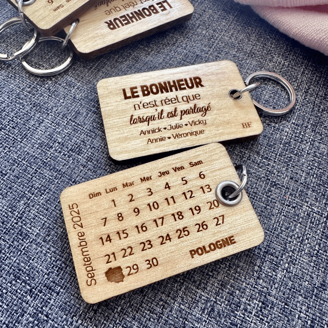 POrte-clé Save the date en bois personnalisé- calendrier et message personnalisé-BoisfrancK