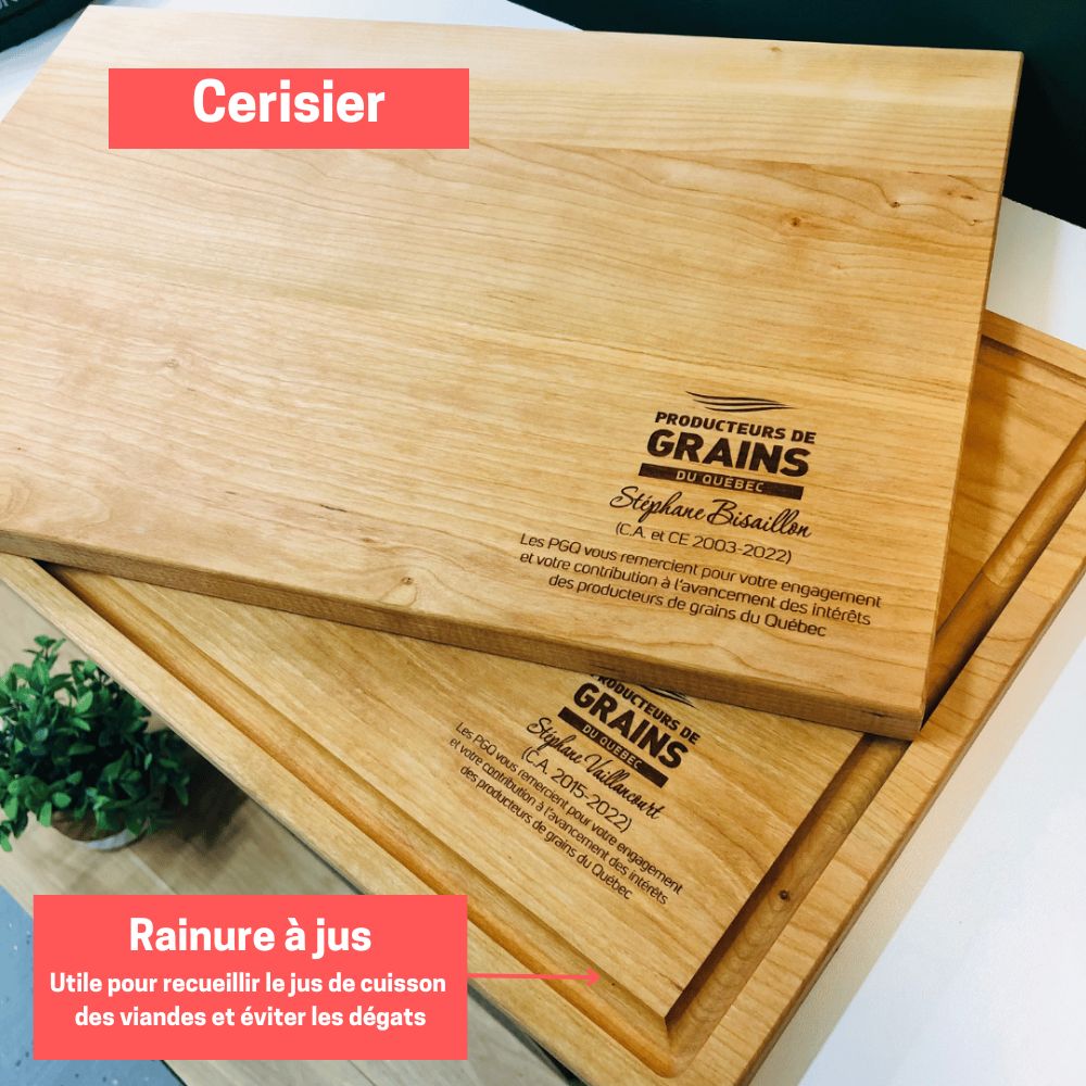 Cadeau corporatif pour employé- planche à découper personnalisée- avec ou sans rainure-Producteurs de grains du Qc-BoisFrancK