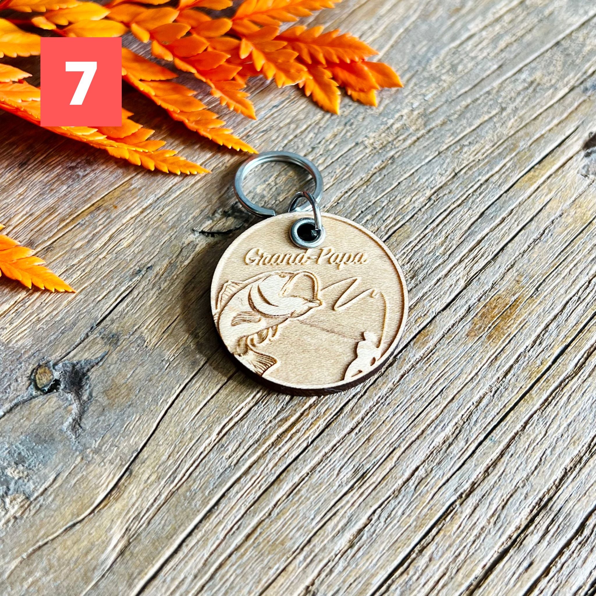Porte clé en bois personnalisé-Grand-papa avec truite-BoisFrancK