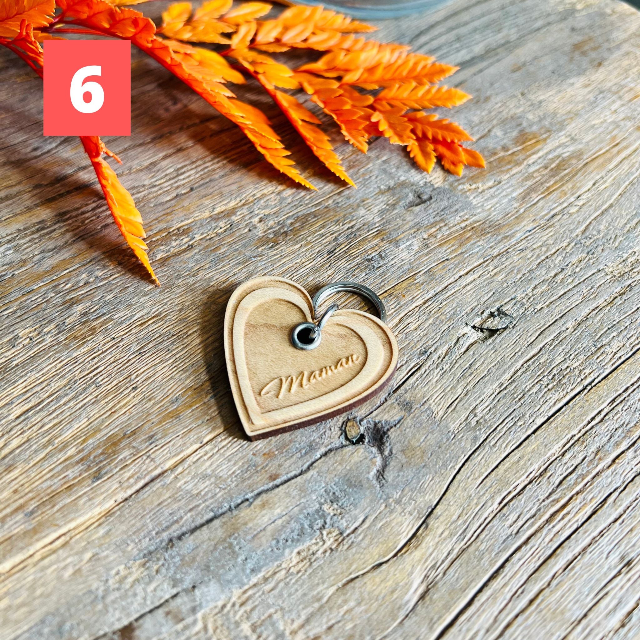 Porte clé en bois personnalisé-Maman en forme de coeur-BoisFrancK