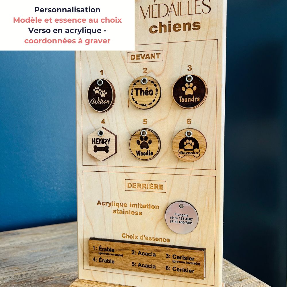 Médaille pour chien personnalisé en bois