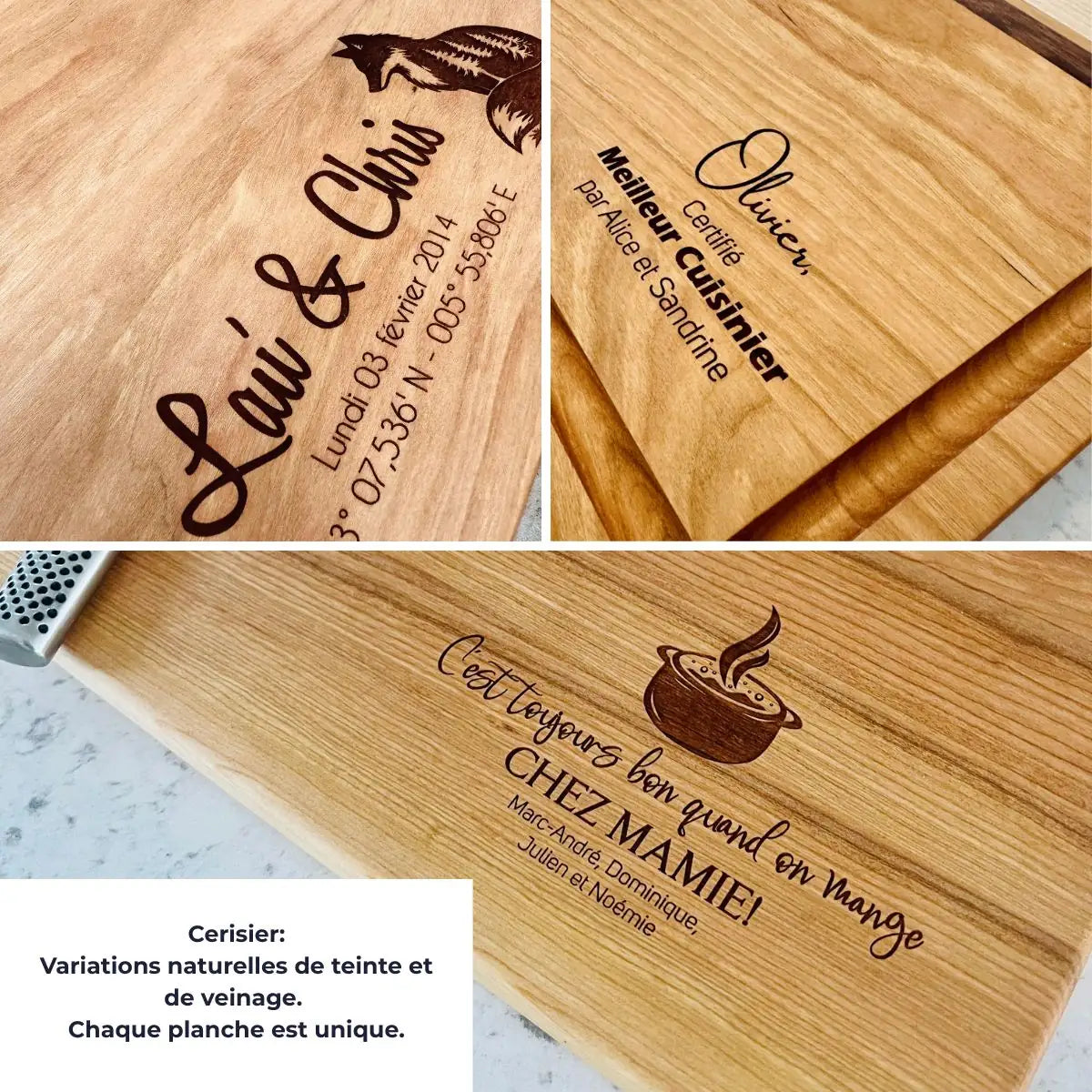 Différences de teintes et nuances du cerisier - planche à découper en bois massif québec