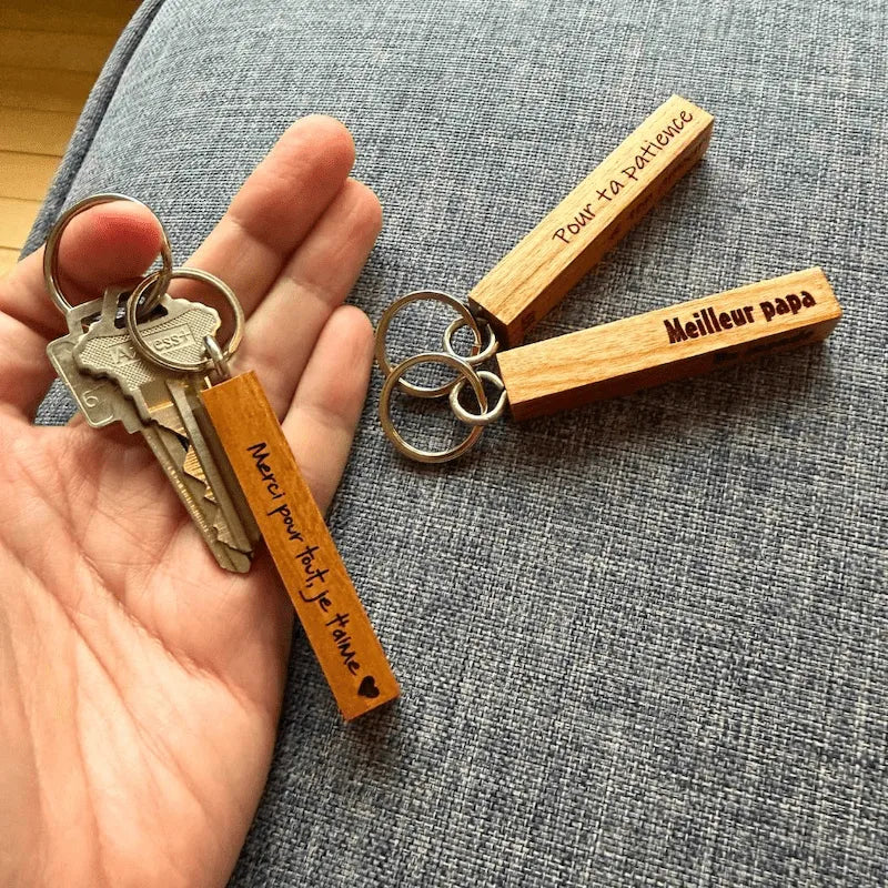 Porte-clé bâtonnet en bois — 4 faces personnalisables gravure laser — BoisFrancK
