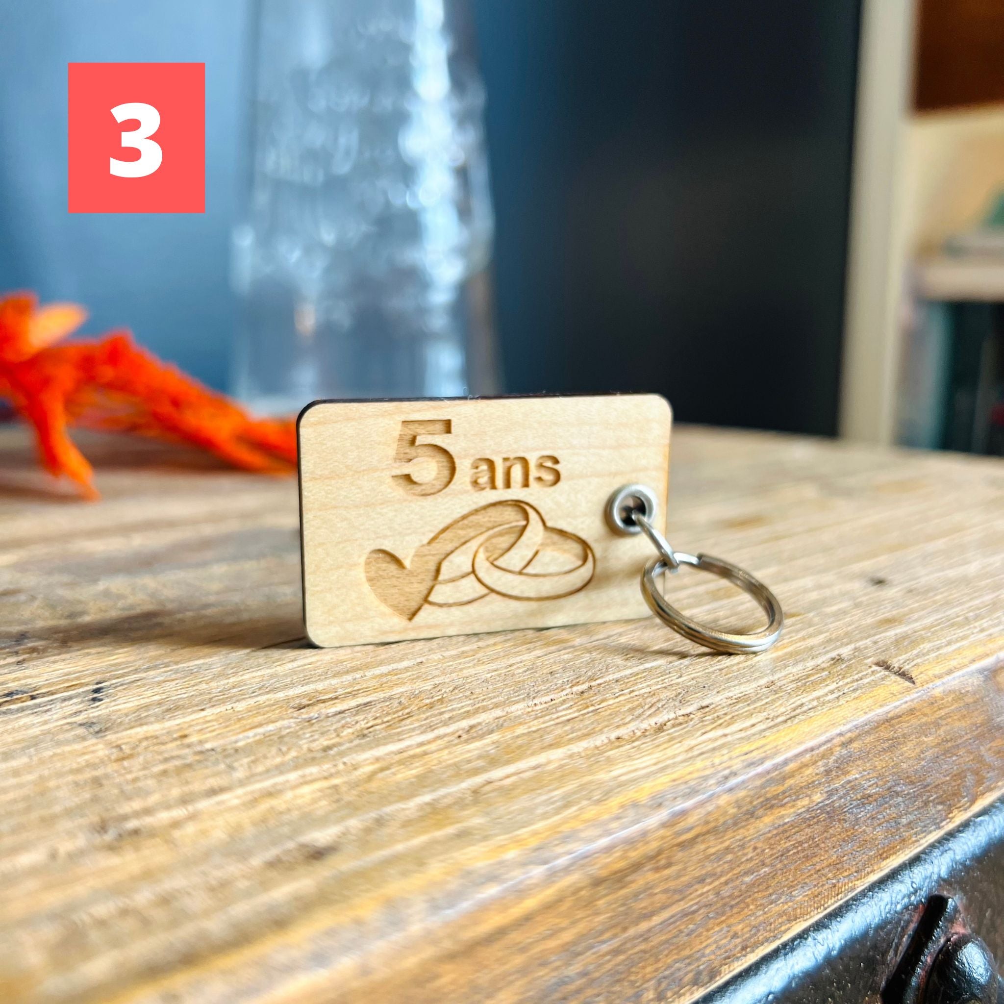 Porte clé en bois personnalisé-Noce de bois 5 ans-BoisFrancK