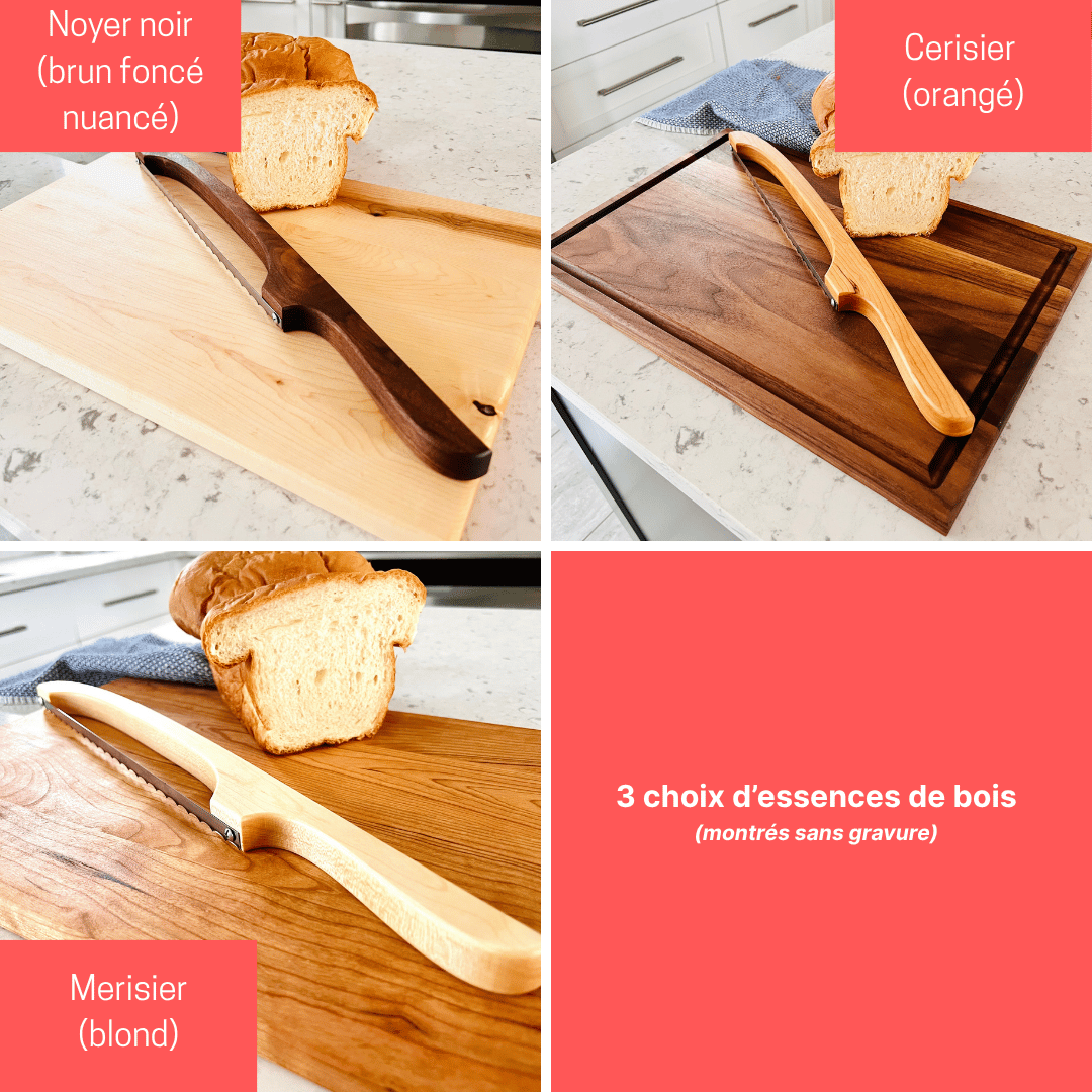 Couteaux à pain en bois personnalisés- 3 essences offertes