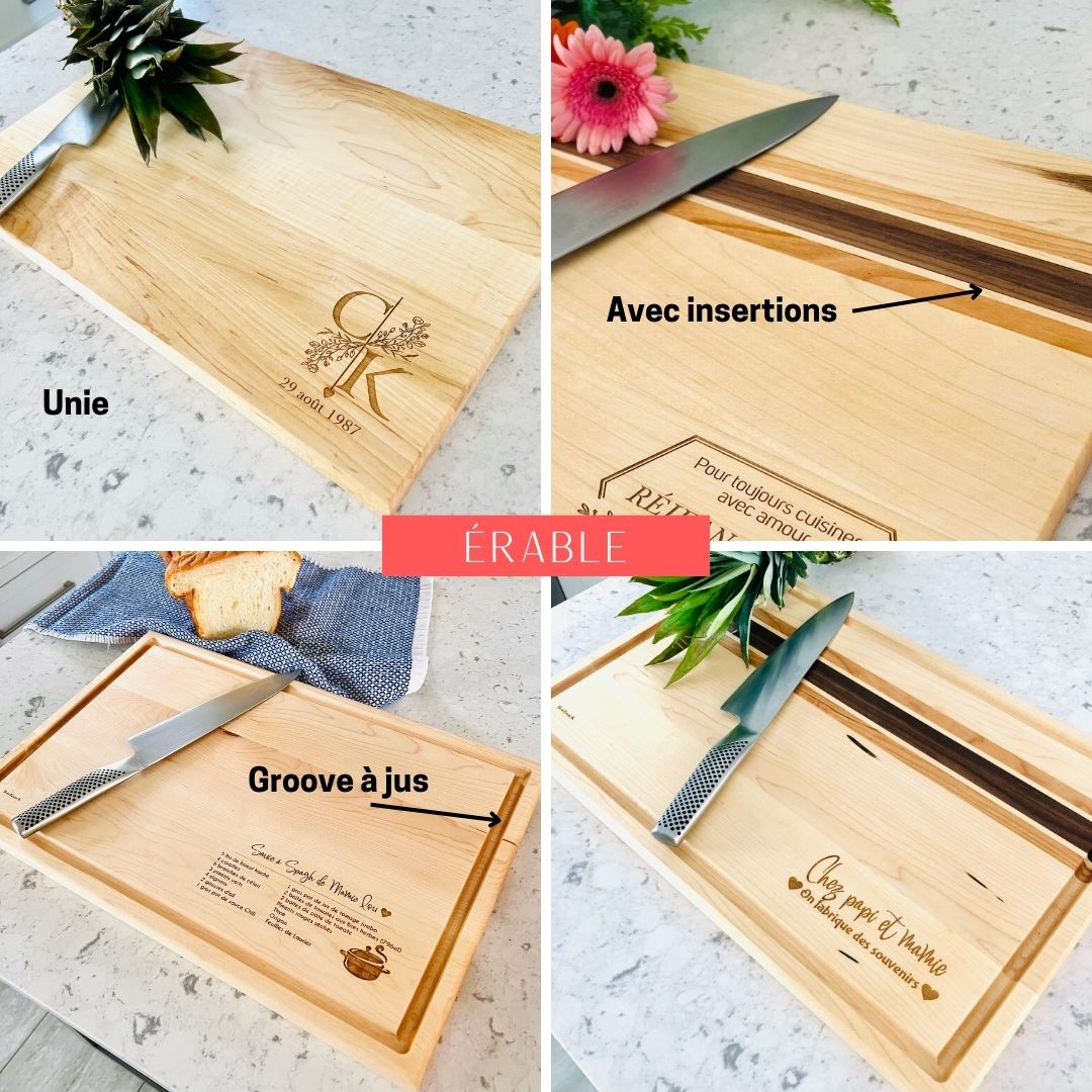 Planche à découper en bois personnalisée-4 modèles en érable-BoisFrancK
