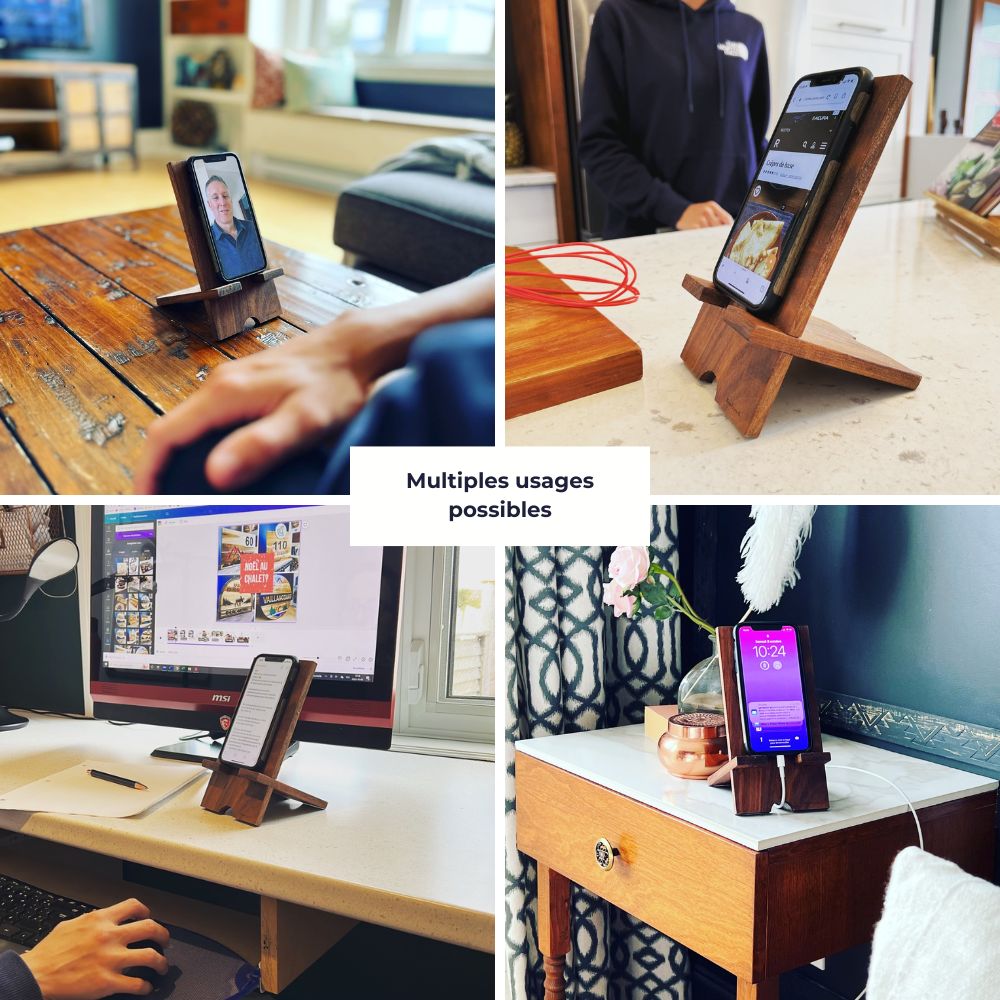 Support cellulaire et iPad en bois — usages maison, bureau et cuisine — BoisFrancK
