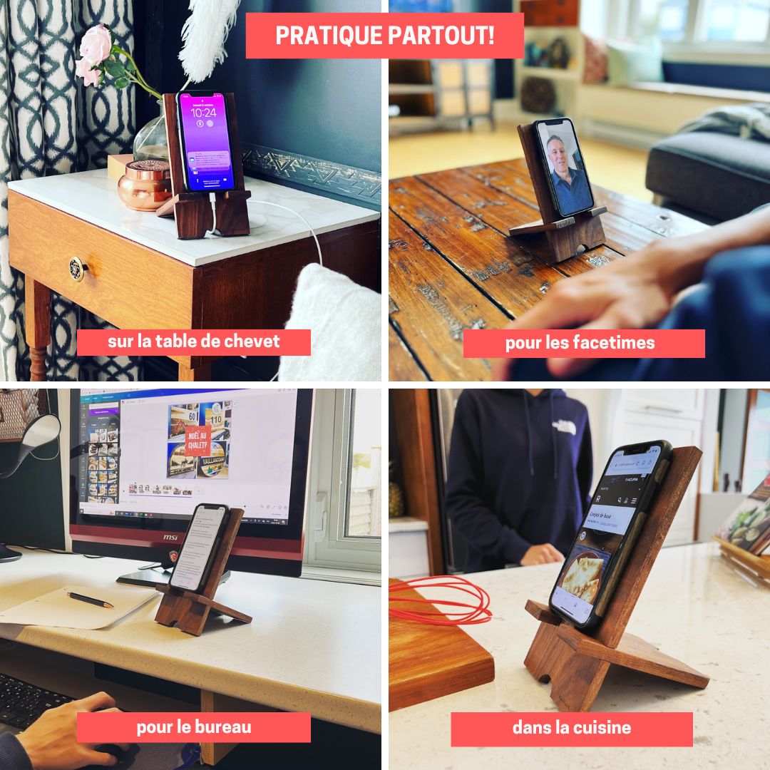 Support à cellulaire et IPAD personnalisé en bois-Pratique dans la cuisine, chambre pour les facetime et le bureau-BoisFranCK