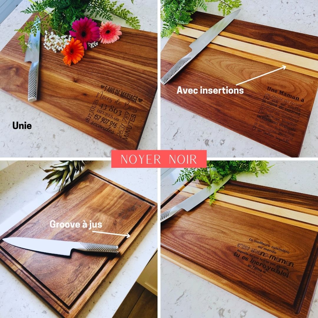 Planche à découper en bois personnalisée-4 modèles en noyer noir-BoisFrancK