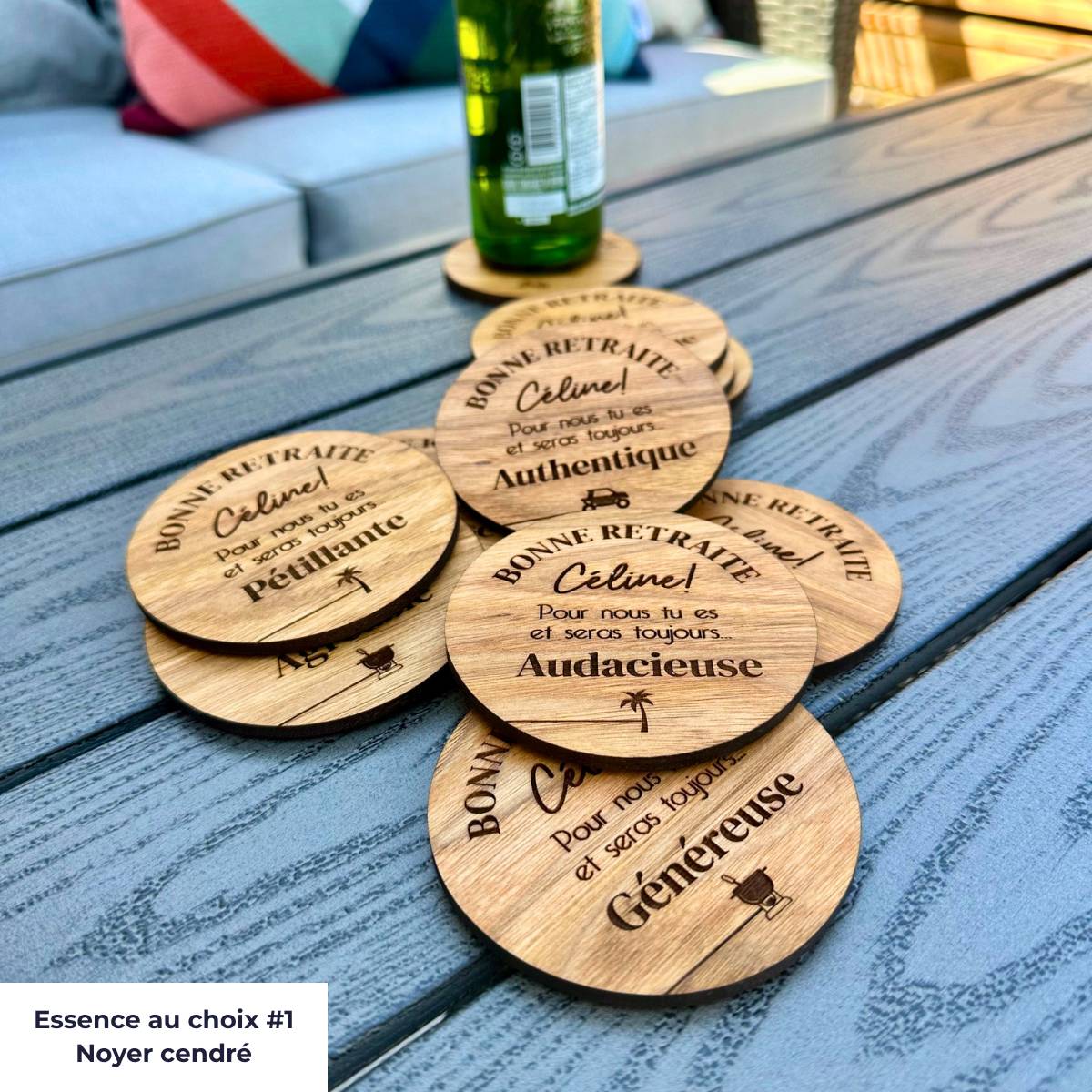Sous-verres en bois personnalisés de noyer cendré - cadeau de retraite- BoisFrancK