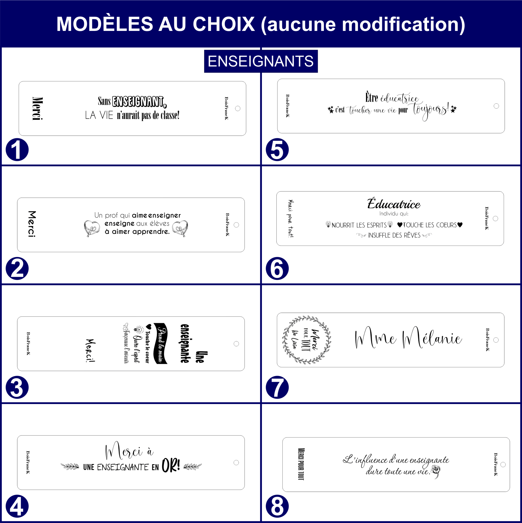 Signets personnalisés-modèles au choix-pour enseignants et éducateurs-BoisFranCK