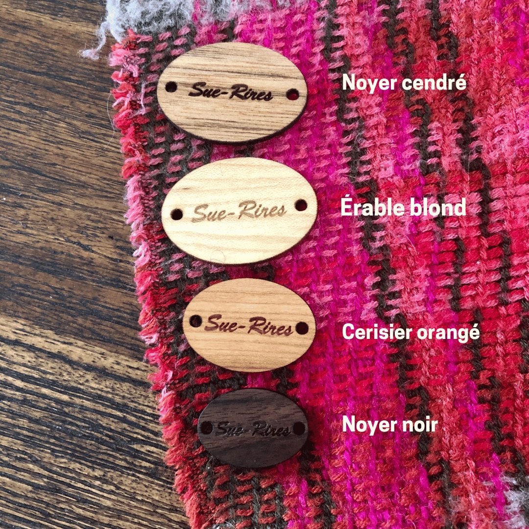 Etiquettes a coudre-4essences-ovales-differentes grosseurs-BoisFrancK