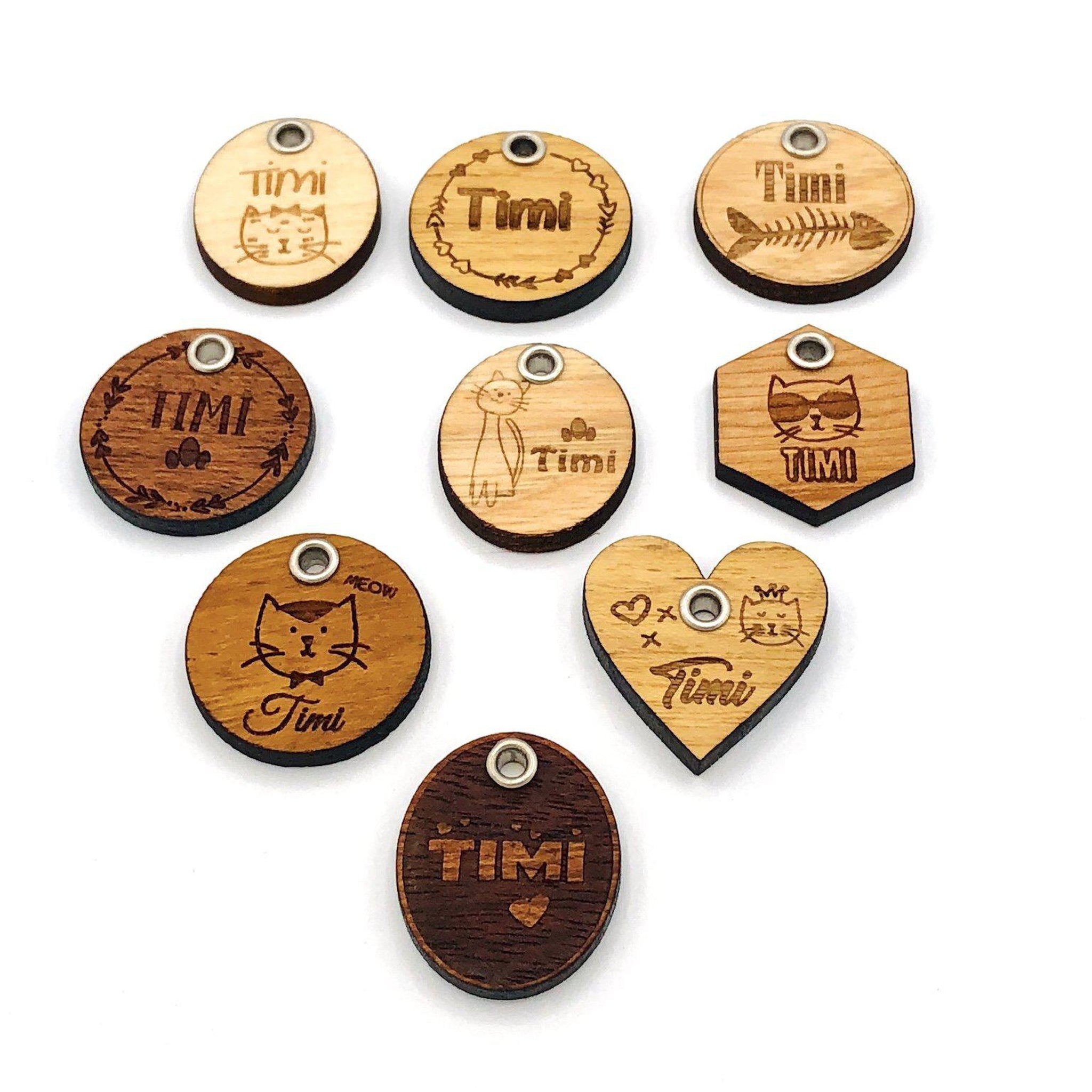 médailles en bois personnalisées pour chat sur fond blanc-tous les modèles