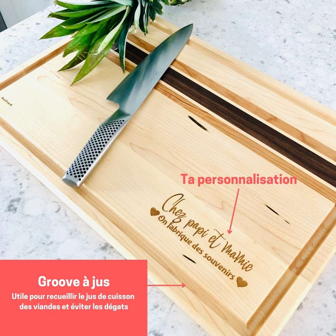 Planche à découper faite au québec-érable avec insertion-personnalisée pour grand-parents-BoisfrancK