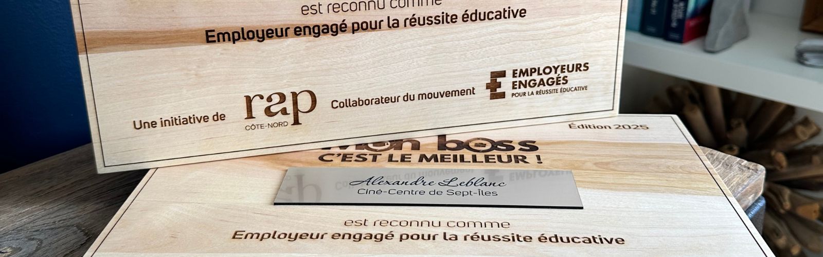 plaque de reconnaissance personnalisée en bois avec gravure de logo pour entreprise