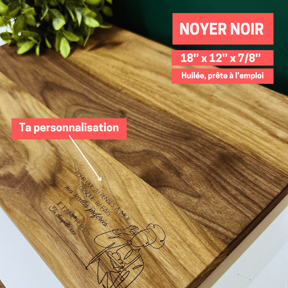 Planche à découper personnalisée-noyer noir unie avec gravure-BoisFrancK