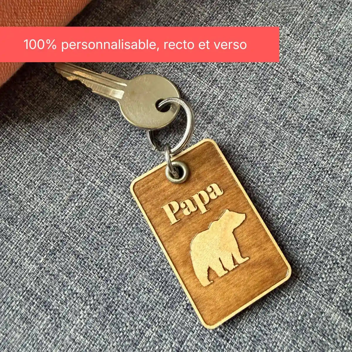 porte-clés en bois personnalisé 100% sur mesure - papa ours gravure artisanale