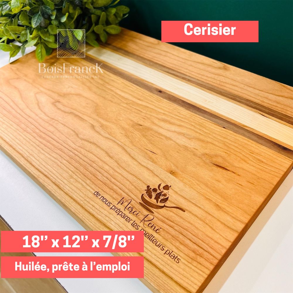 Planche a decouper  personnalisee en cerisier avec insertions-BoisFrancK