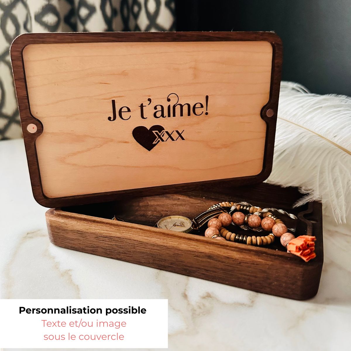 Coffret à bijoux- texte personnalisé gravé sous le couvercle - BoisFrancK