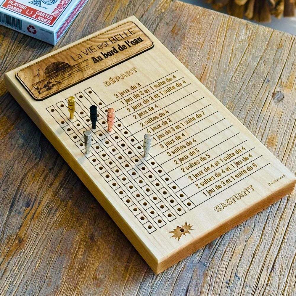 Jeu Frustration rummy en bois personnalisé- merisier- 5 joueurs - BoisFrancK