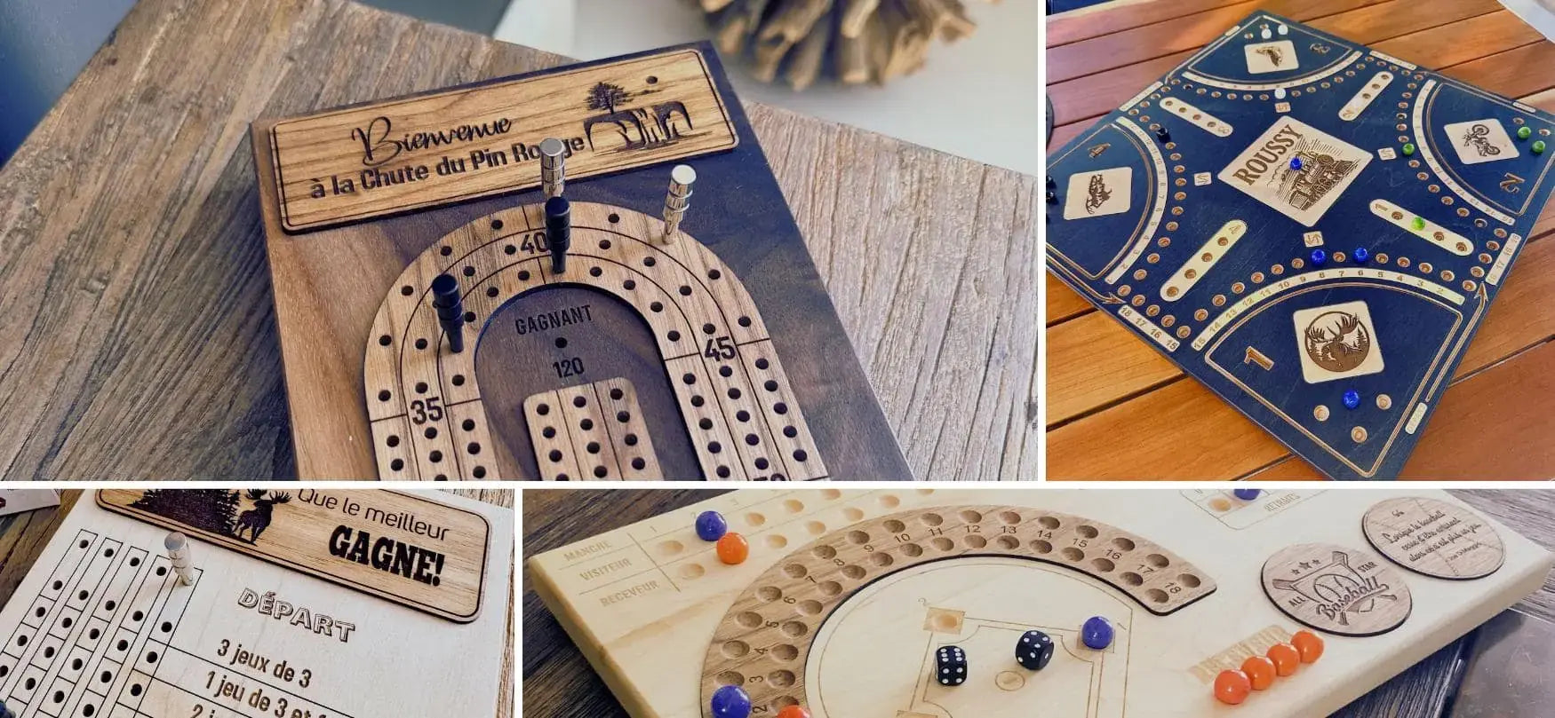 Collection de jeux en bois personnalisé - crible-tock-rummy-baseball-boisfranck