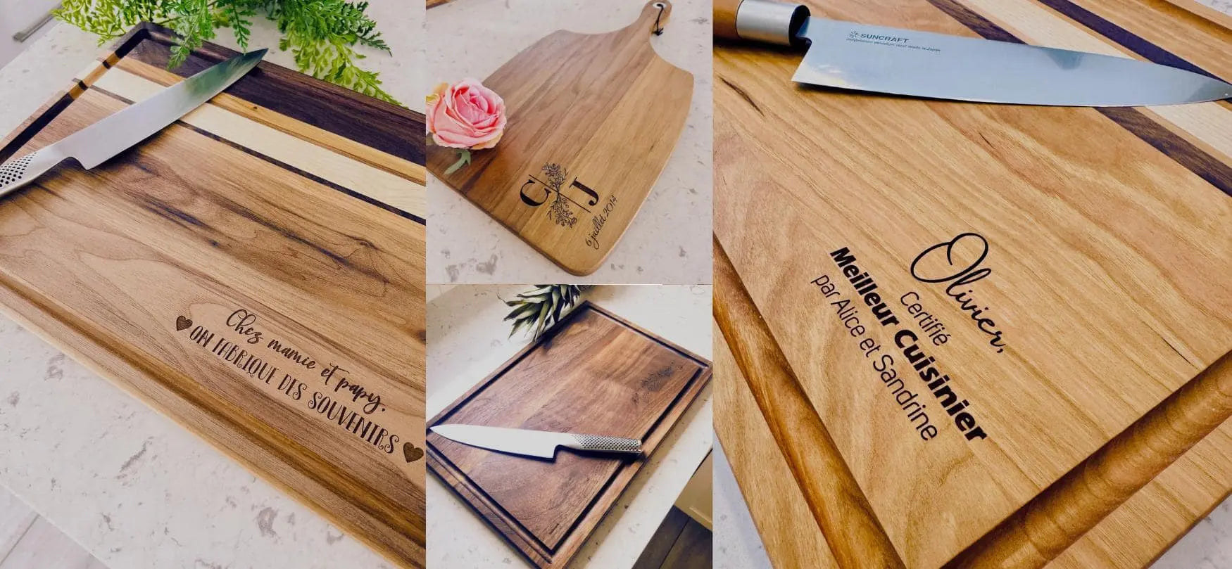 Visuel des modèles de planches à découper et planche de service personnalisables - BoisFrancK