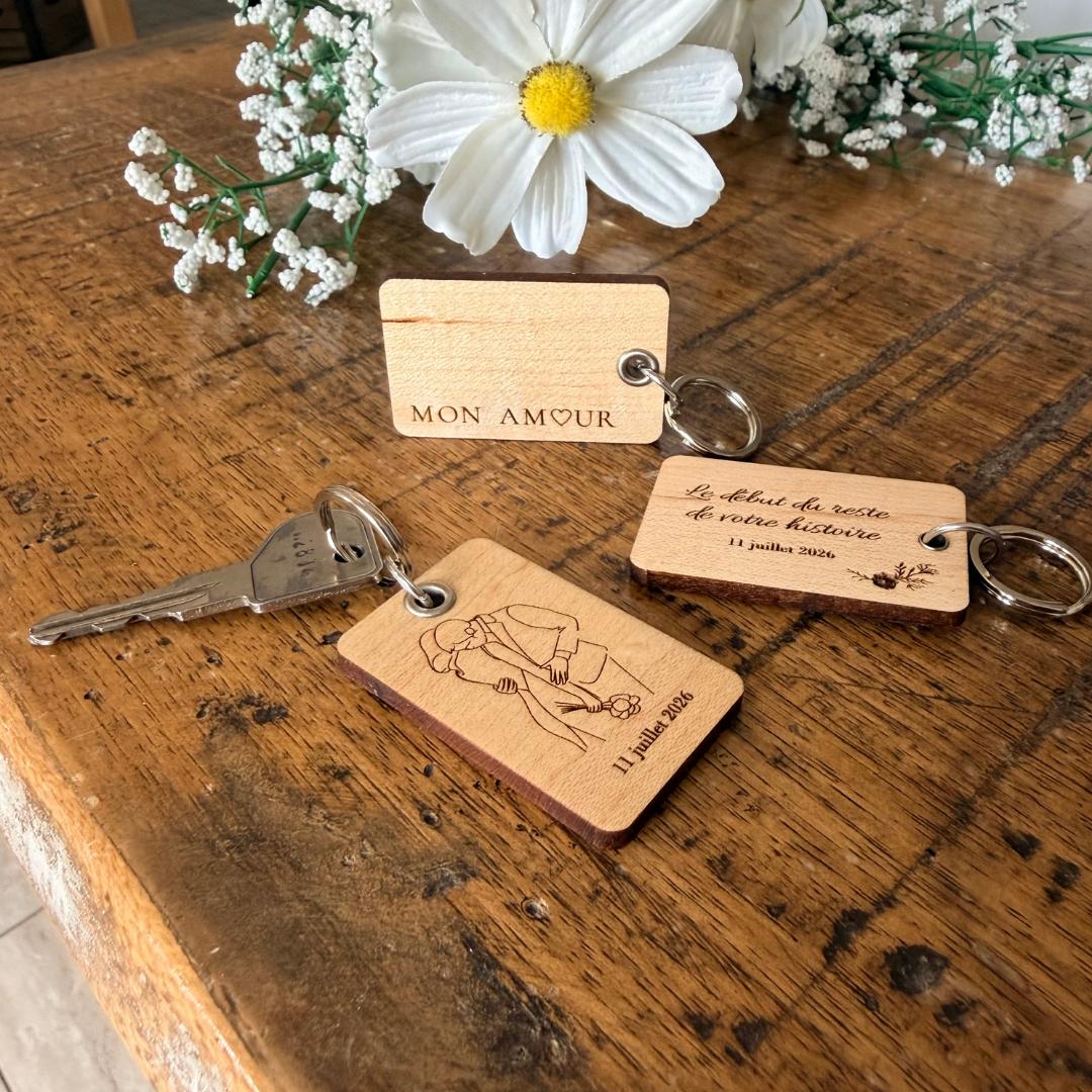 cadeau de mariage personnalisé- porte-clé en bois pour elle et lui-BoisFrancK