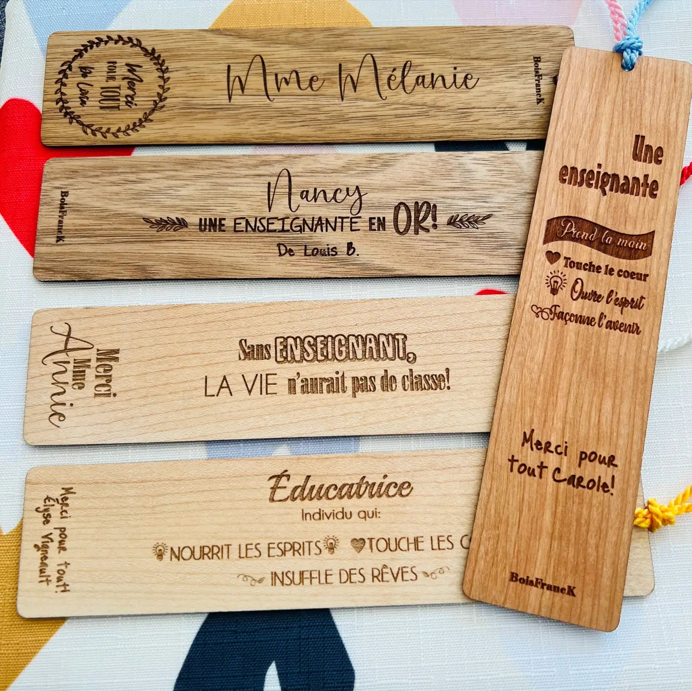 Signets personnalisés pour enseignants et professeurs- bois massif - gravure laser - BoiSFrancK