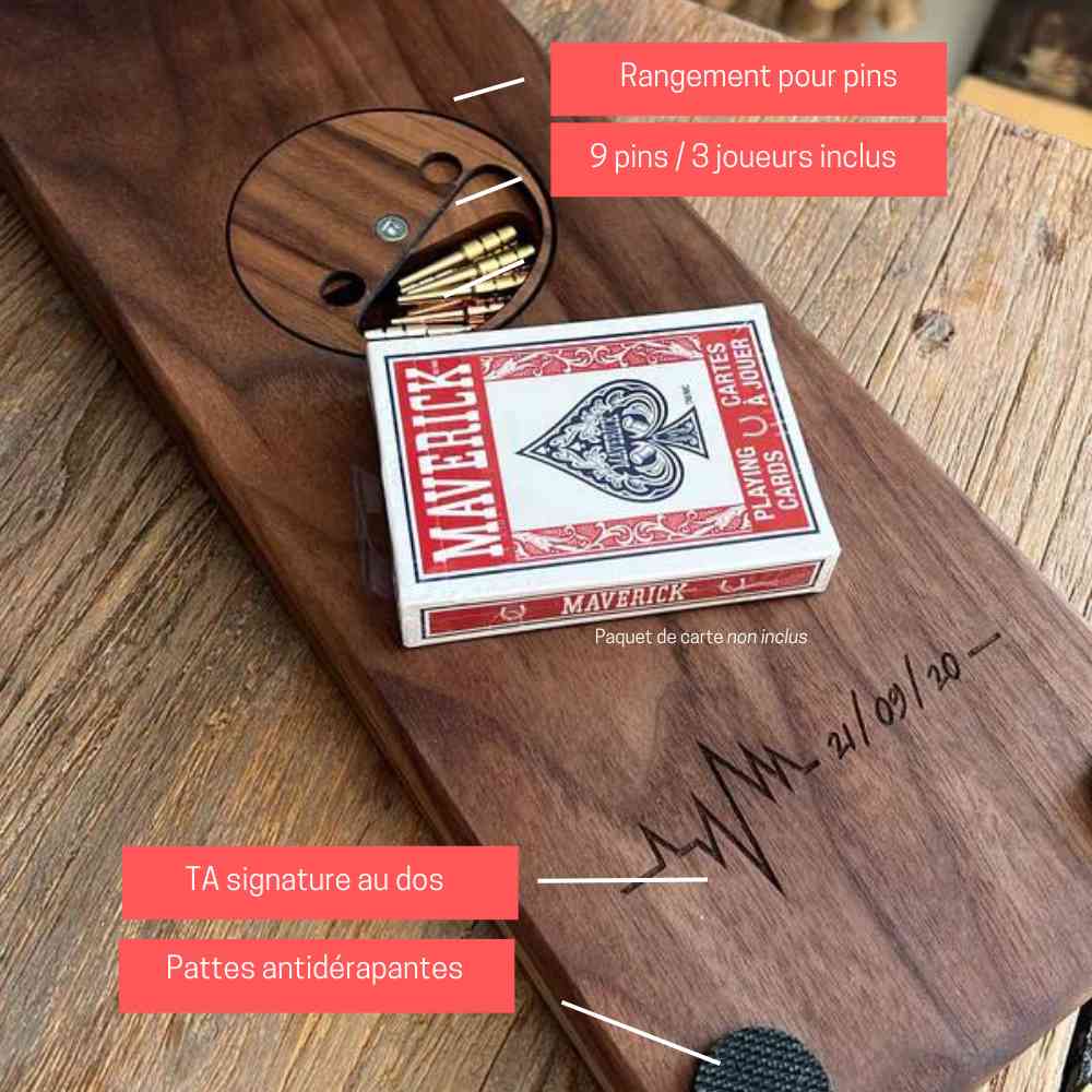 Jeu de crible personnalisé- signature au dos, pattes antidérapantes rangements pour pins - BoisFranCK