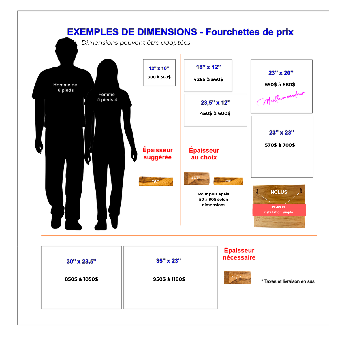 Pancarte bois extérieur personnalisé guide dimensions tailles spécifications - BoisFranck Québec