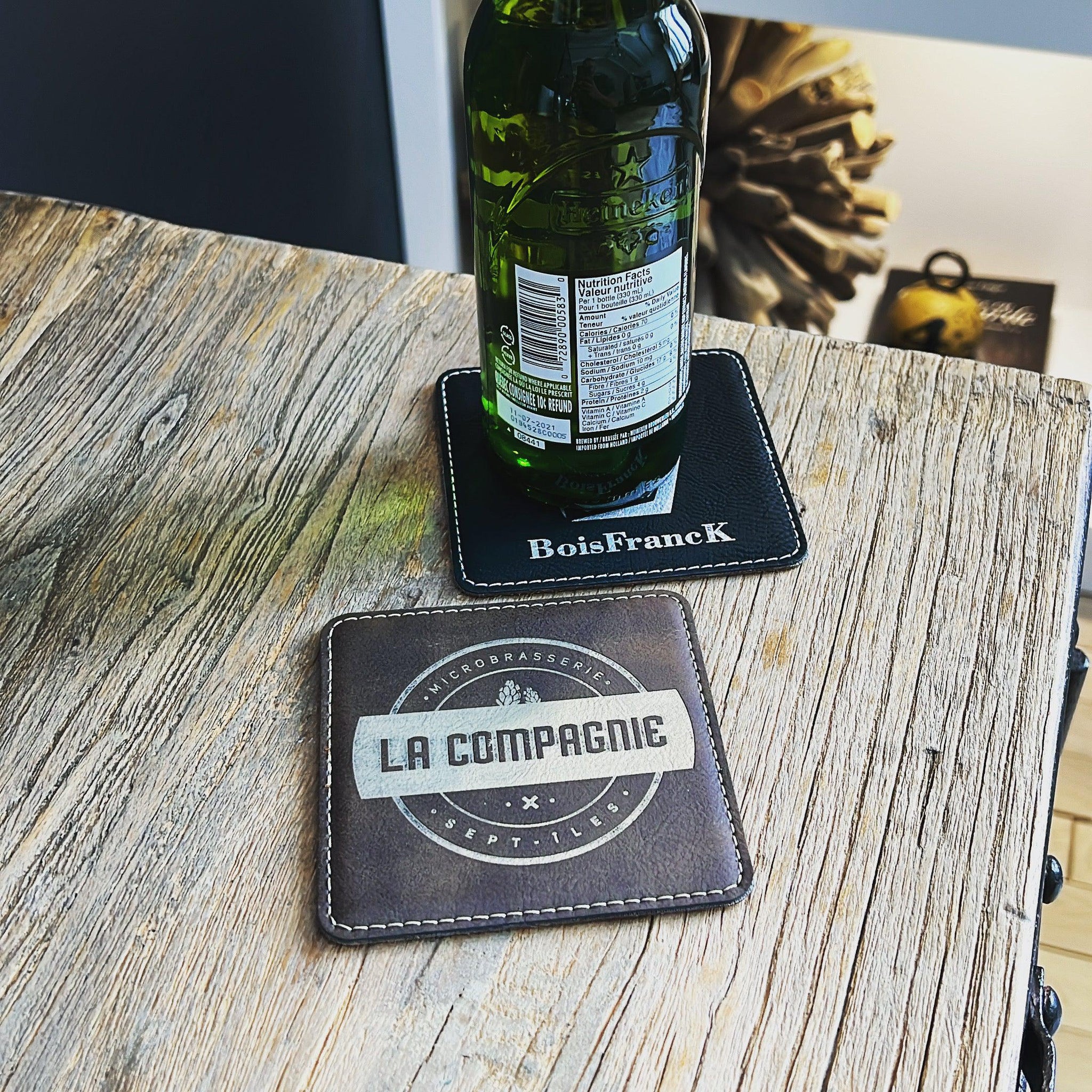 Sous-verres en cuir personnalisés-logo la compagnie-BoisFrancK