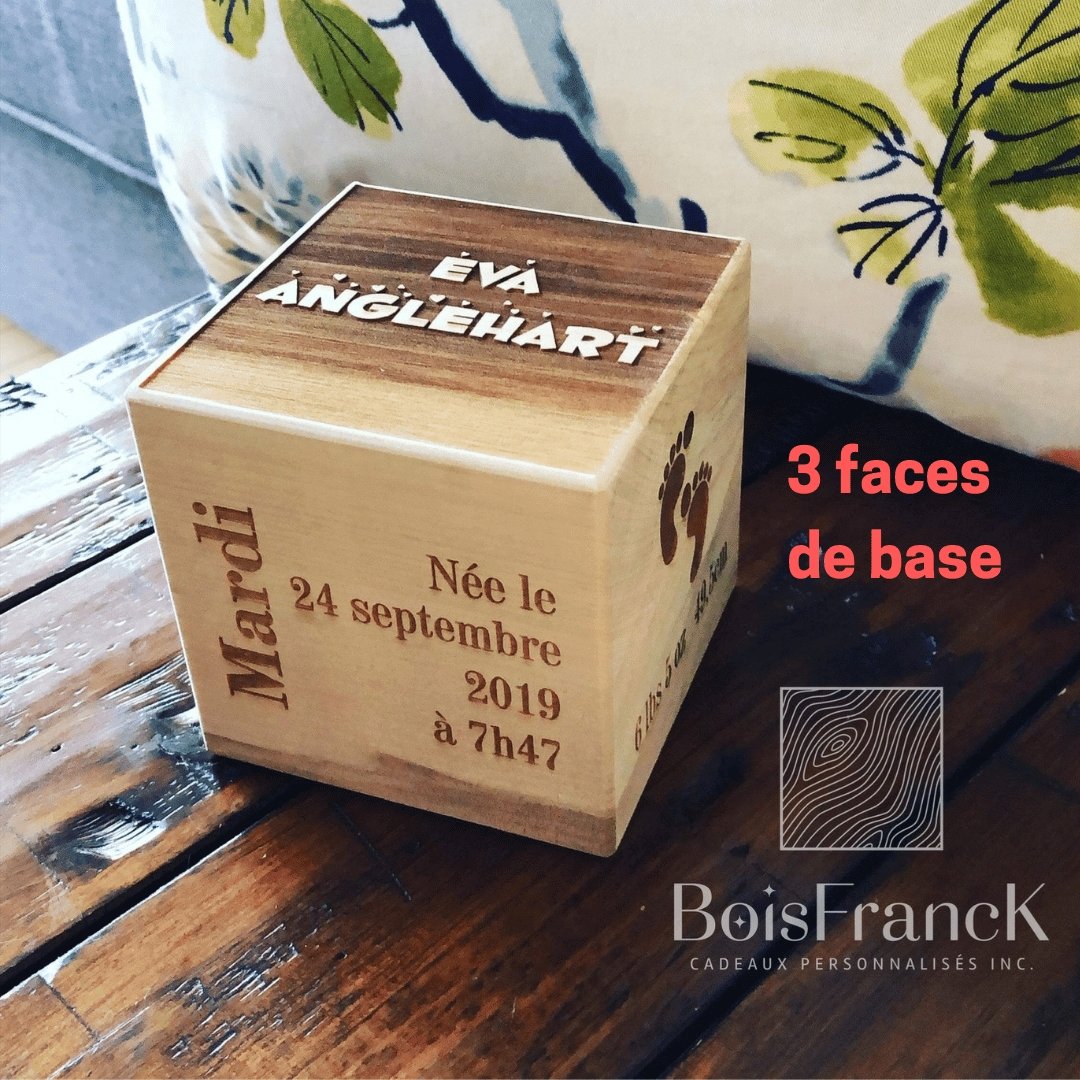 Cube en bois-informations de naissance-BoisFranck-Eva