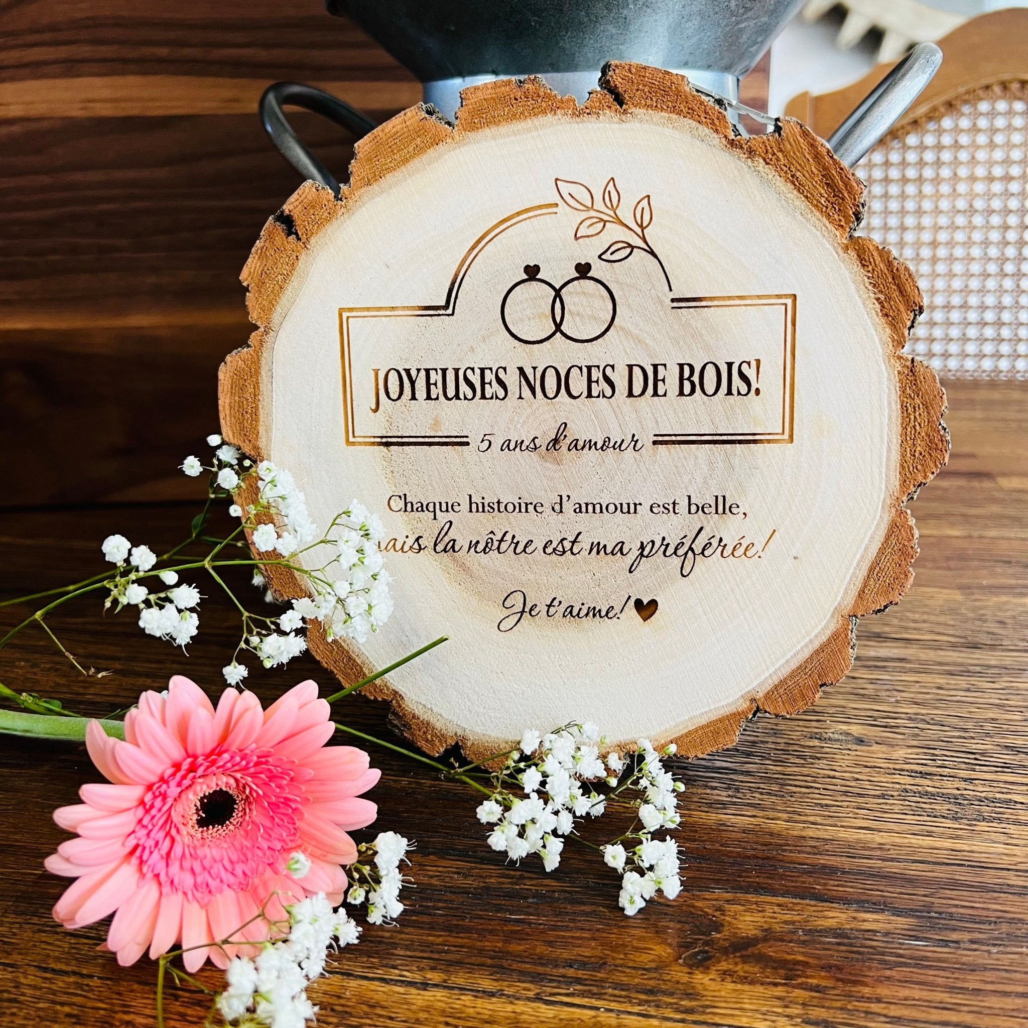 Rondin en bois personnalisé-joyeuses noces de bois-BosFrancK