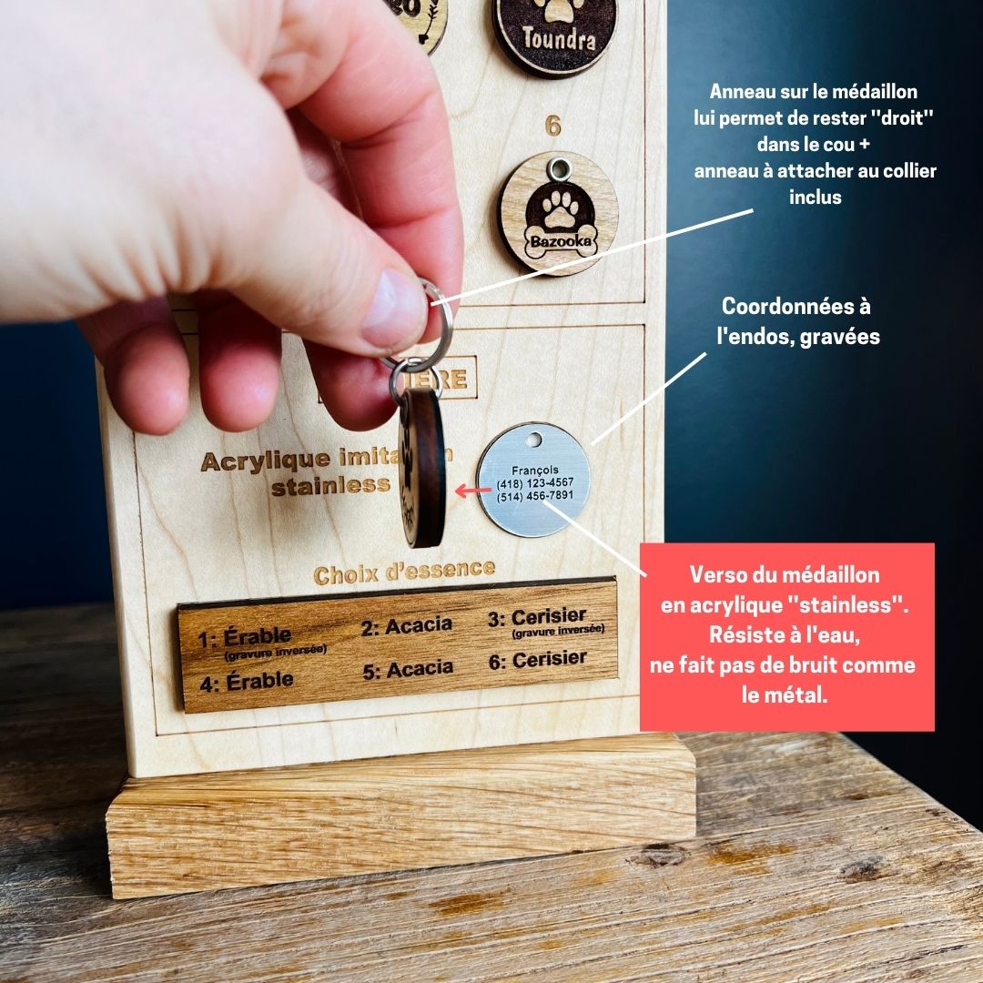 Endos de la médaille pour chien personnalisé en bois-BoisFrancK