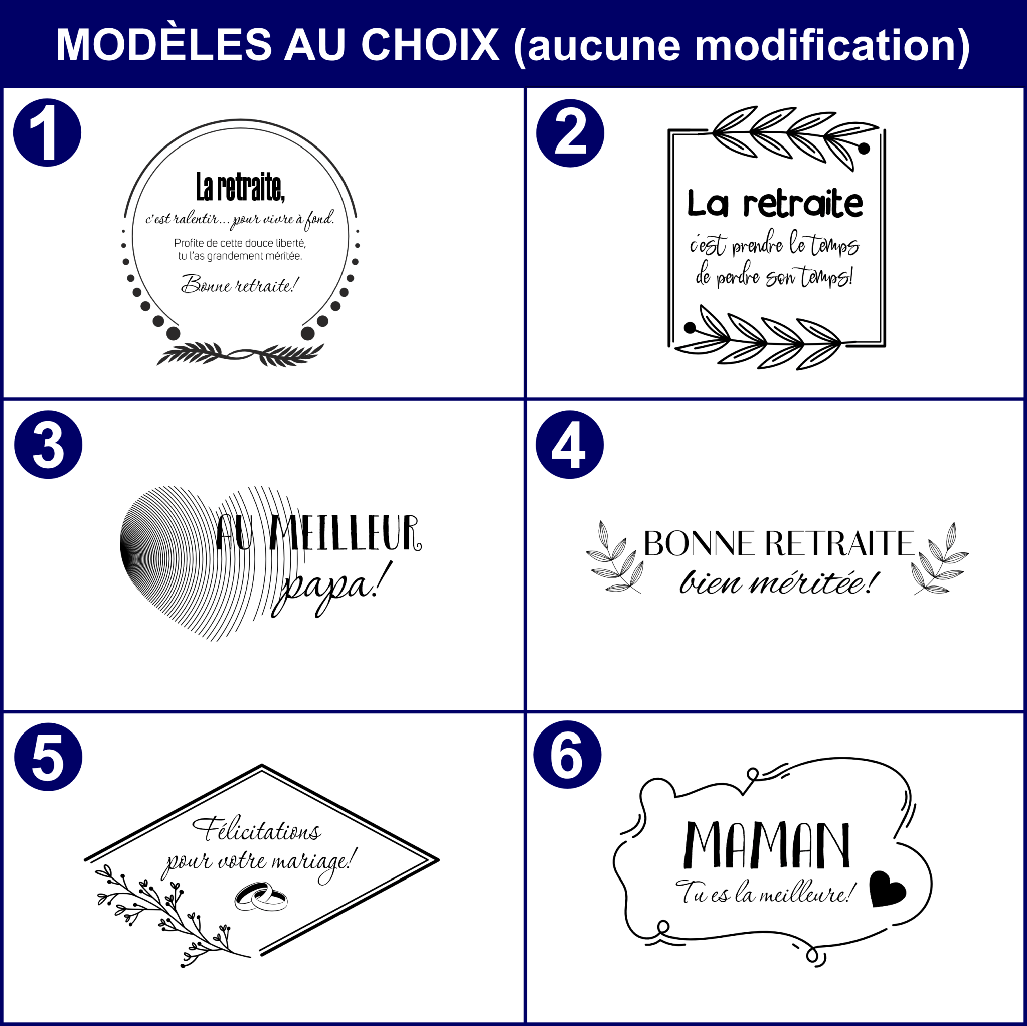 Modèles au choix proposés pour graver et personnaliser le support à cellulaire en bois personnalisé-BoisFrancK